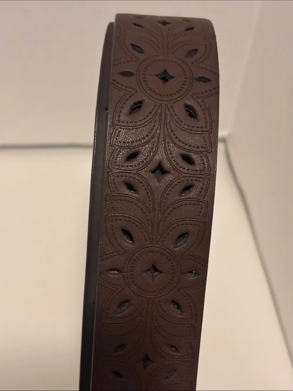 Women's Brown Cut-out Patterned  Faux lLeather Belt with Antique Buckle